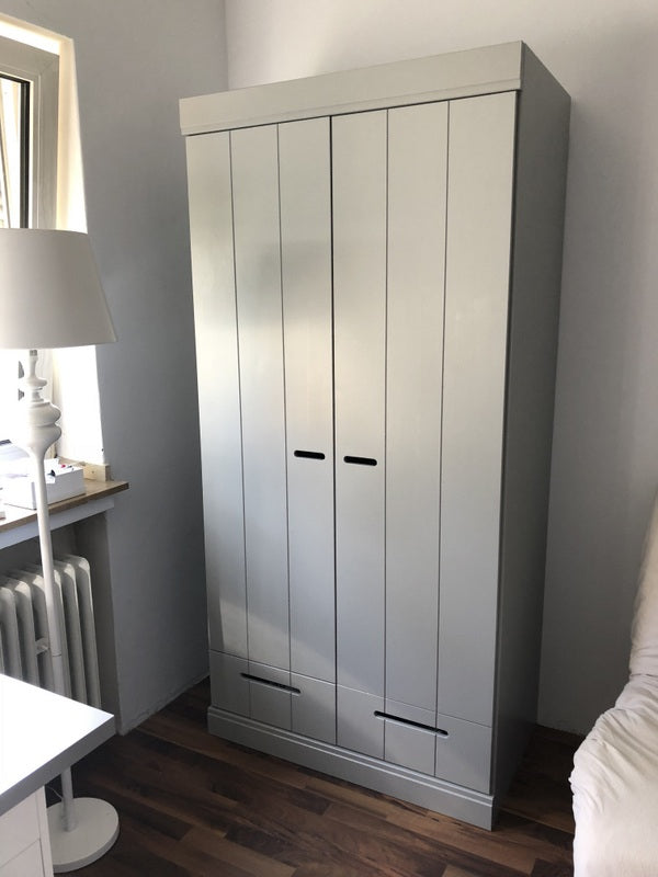 Kleiderschrank grau mit 2 Schubladen, Schrank grau, Breite 94 cm