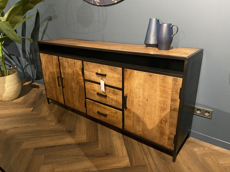 Sideboard schwarz-braun Industriedesign, Anrichte Holz, Breite 180 cm