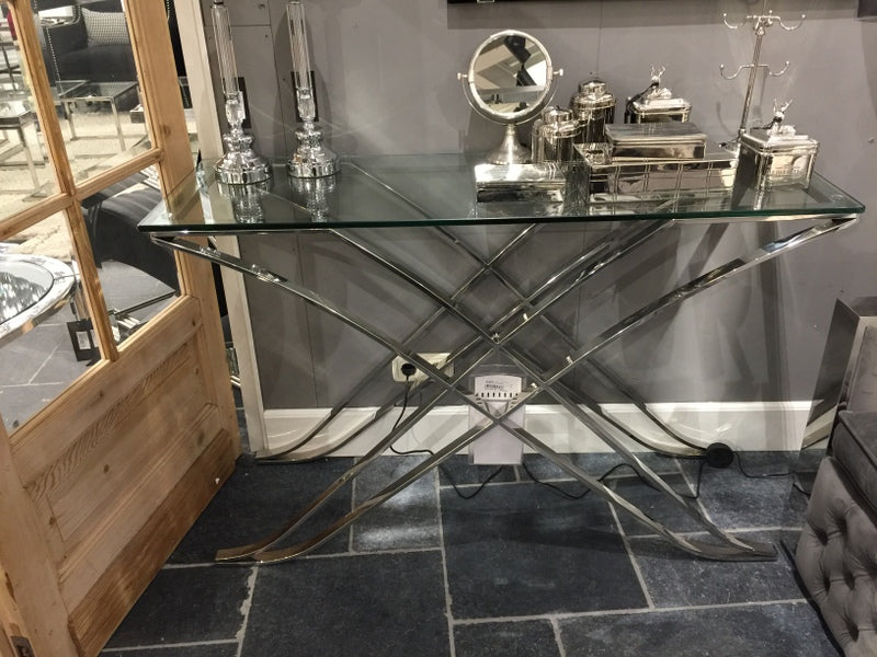 Konsole Silber Glas-Metall verchromt, Wandtisch verchromt Glas, Maße 120x40 cm