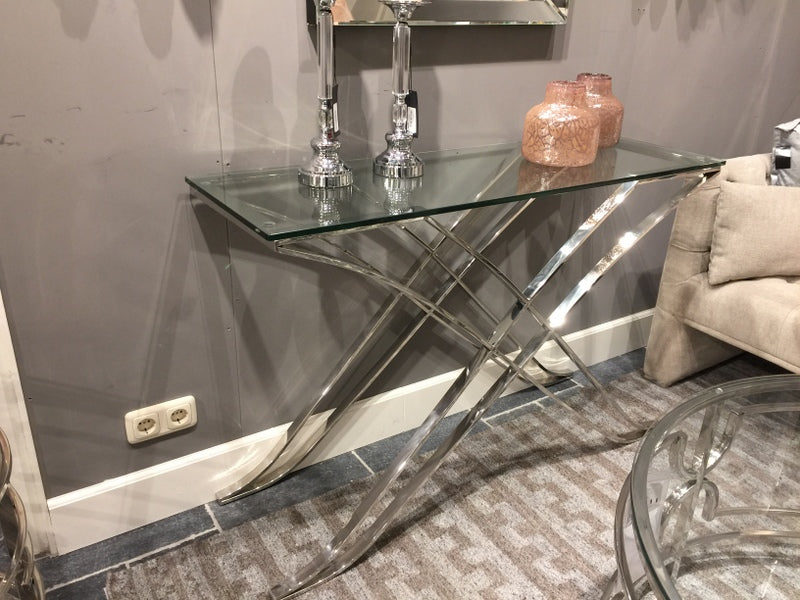 Konsole Silber Glas-Metall verchromt, Wandtisch verchromt Glas, Maße 120x40 cm
