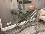 Konsole Silber Glas-Metall verchromt, Wandtisch verchromt Glas, Maße 120x40 cm