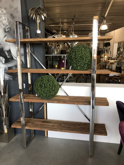 Regal Altholz verchromt, Bücherregal Silber-Gestell,  Regal Silber, Breite 152 cm
