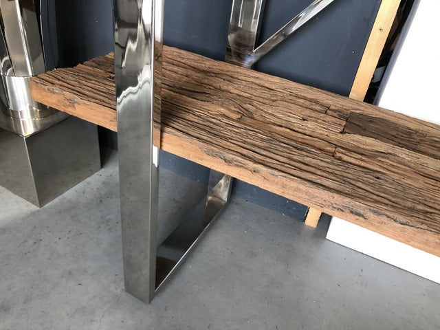 Regal Altholz verchromt, Bücherregal Silber-Gestell,  Regal Silber, Breite 152 cm