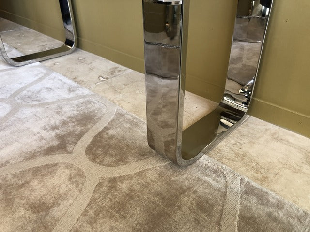 Konsole Altholz verchromt, Konsole Silber-Gestell,  Wandtisch verchromt, Breite 140 cm
