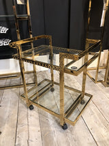 Servierwagen Glas Metall, Serviertisch Gold, Trolley Gold