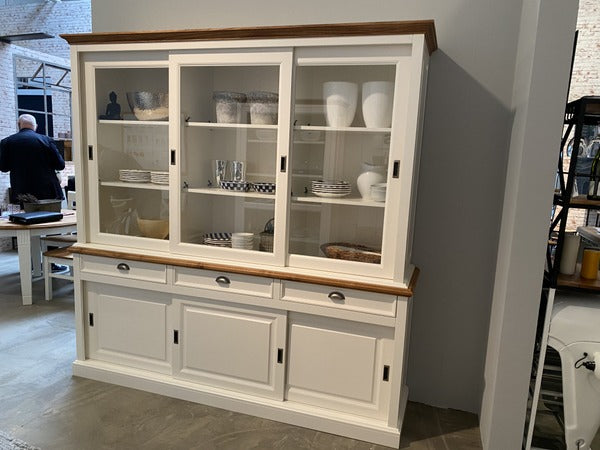 Vitrine weiß Landhaus, Geschirrschrank weiß Landhausstil,  Breite 215 cm