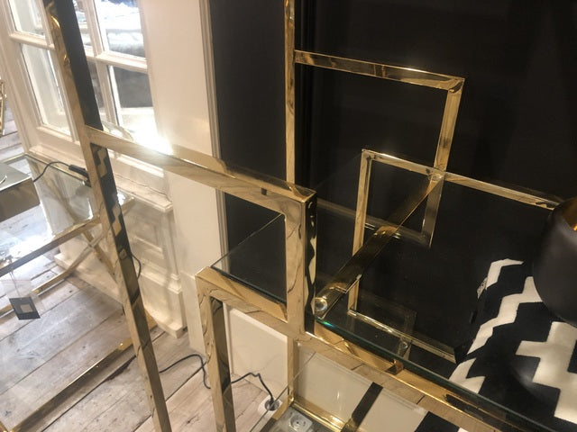 Regal Gold Glas,  Glasregal Gold, Bücherregal Metall Glas, Breite 115 cm