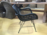 Stuhl-Sessel Rattan schwarz, Stuhl mit Armlehne Rattan Metall Gestell