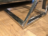 Beistelltisch Silber,  Tisch Glas-Metall, Glas Beistelltisch Silber, Maße 40x40 cm