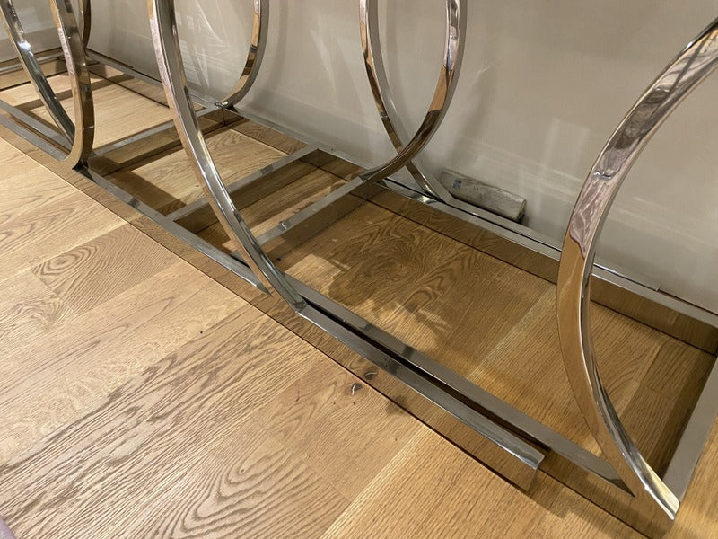 Konsole Silber, Wandtisch verchromt, Glas-Konsole Silber, Breite 150 cm