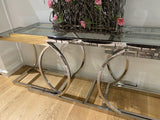 Konsole Silber, Wandtisch verchromt, Glas-Konsole Silber, Breite 150 cm