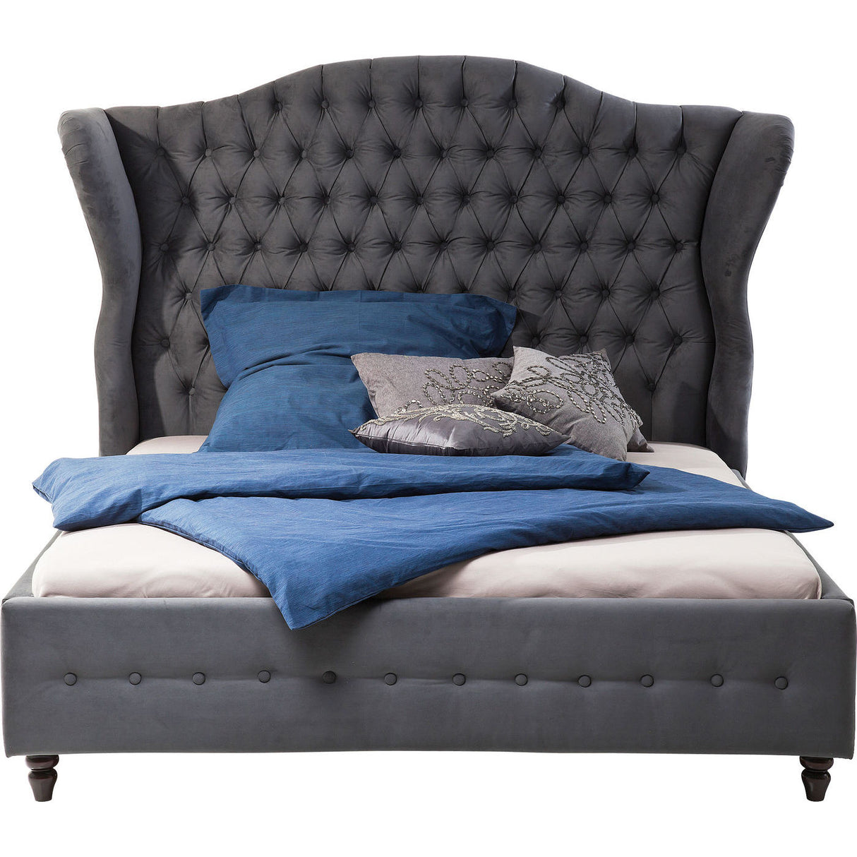 Bett Chesterfield gepolstert grau im Landhausstil, Bett grau Barock, Maße 200 x 160 cm