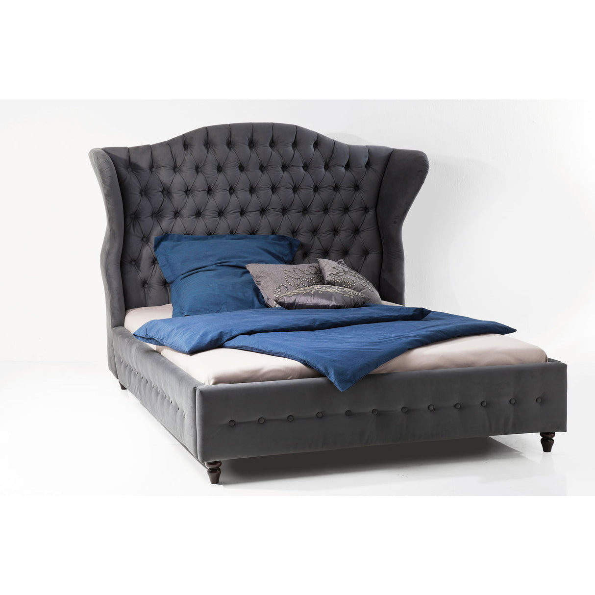 Bett Chesterfield gepolstert grau im Landhausstil, Bett grau Barock, Maße 200 x 160 cm