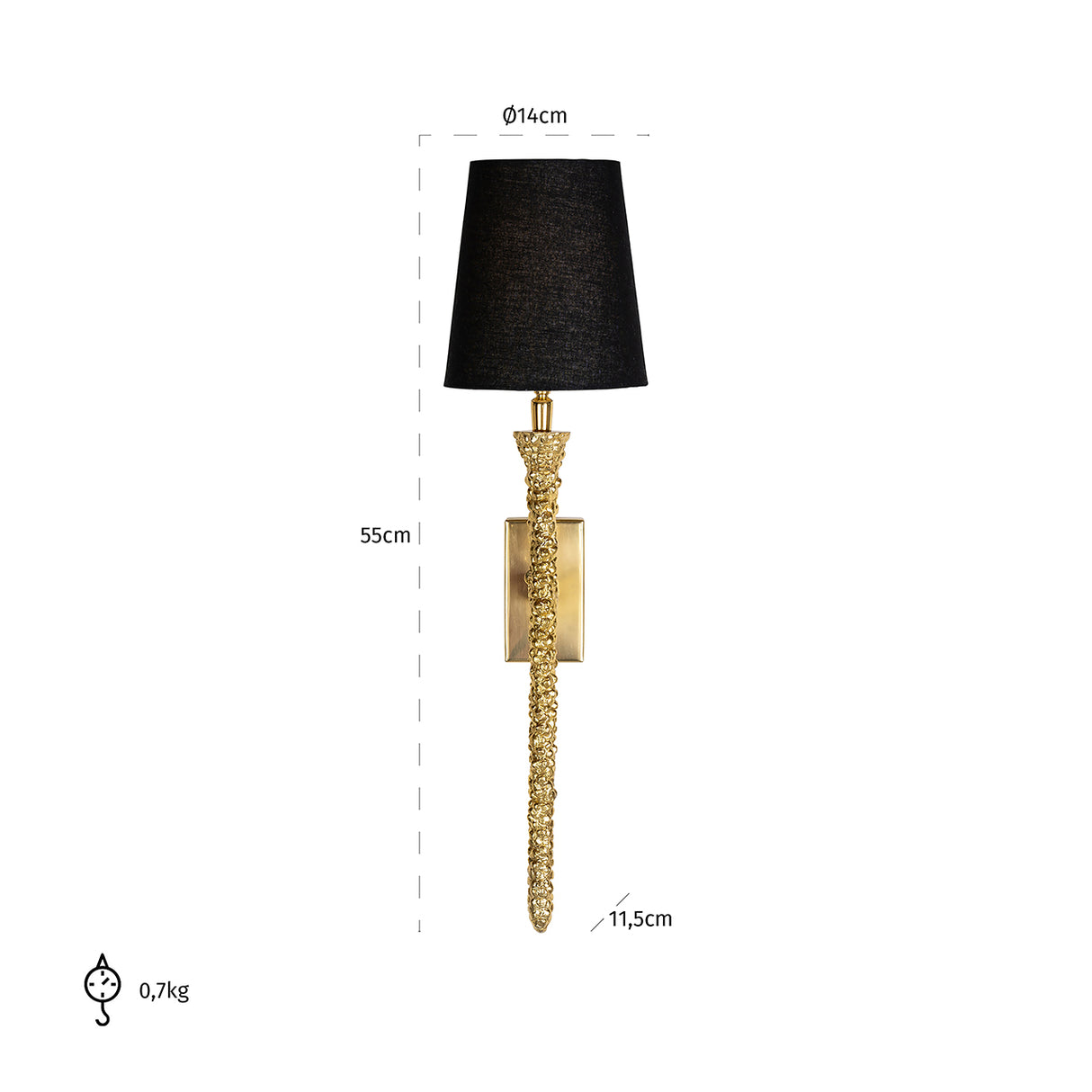 Wandlampe Gold mit schwarzem Lampenschirm, Wandleuchte Gold Lampenschirm schwarz