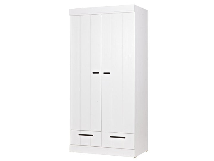 Kleiderschrank Weiß mit 2 Schubladen, Schrank, Breite 94 cm