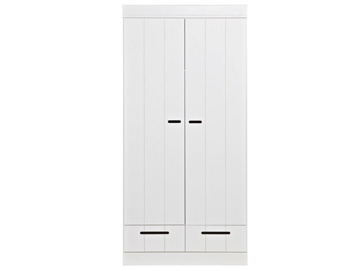 Kleiderschrank Weiß mit 2 Schubladen, Schrank, Breite 94 cm