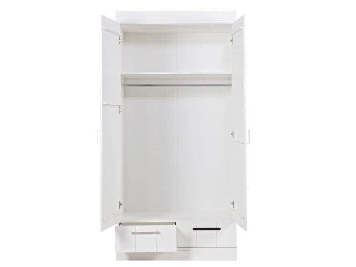 Kleiderschrank Weiß mit 2 Schubladen, Schrank, Breite 94 cm