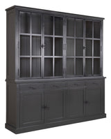 Vitrine schwarz, Geschirrschrank schwarz Metall-Türen Landhaus, Wohnzimmerschrank schwarz Landhausstil, Breite 220 cm
