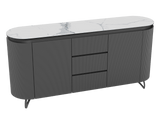Sideboard weiß Marmoroptik, Sideboard mit Schubladen Keramik, ovale Anrichte Keramik, Breite 170 cm