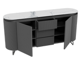Sideboard weiß Marmoroptik, Sideboard mit Schubladen Keramik, ovale Anrichte Keramik, Breite 170 cm