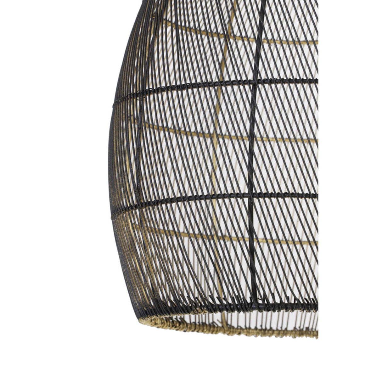 Metall Hängeleuchte schwarz, Hängeleuchte schwarz-Gold, Rattan Look, Höhe Ø23x31 cm