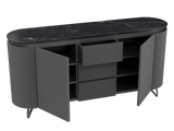 Sideboard anthrazit Marmoroptik, Sideboard mit Schubladen Keramik, ovale Anrichte Keramik, Breite 170 cm