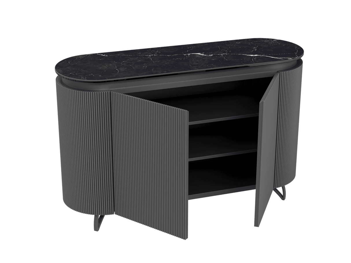 Sideboard anthrazit, Sideboard Keramik, ovale Anrichte Keramik, Breite 130 cm