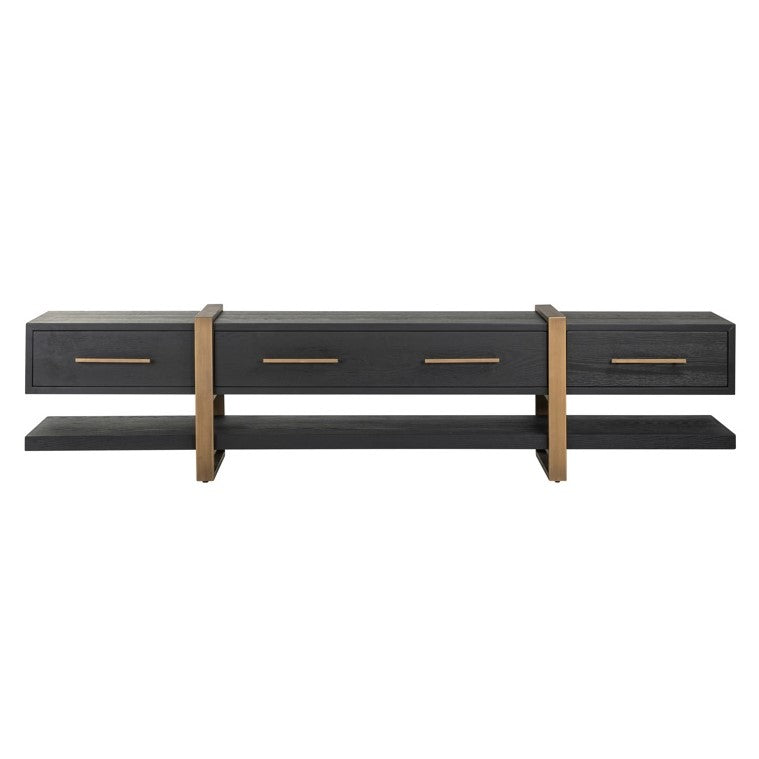 TV Schrank schwarz vier Schubladen, Fernseheschrank Bronze, Fernsehkommode mit Schubladen, Breite 240 cm