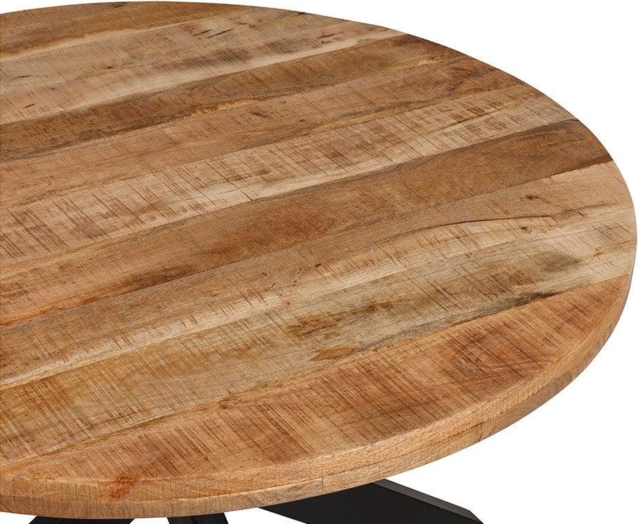 Round Dining Table Wood Metal, Round Solid Wood Tabletop, Diameter 140 cm
