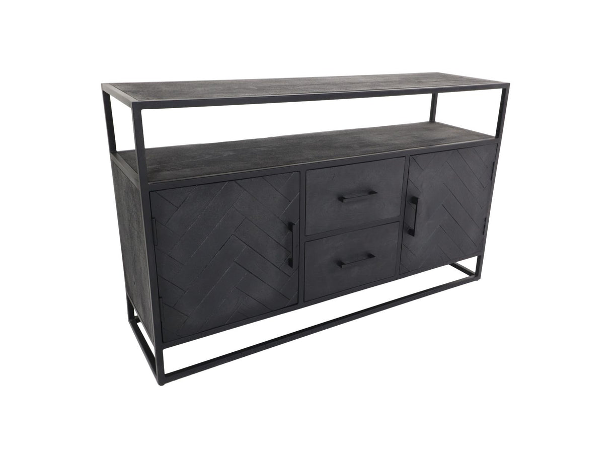 Sideboard schwarz, Industriedesign Anrichte schwarz, Kommode schwarz, Breite 140 cm