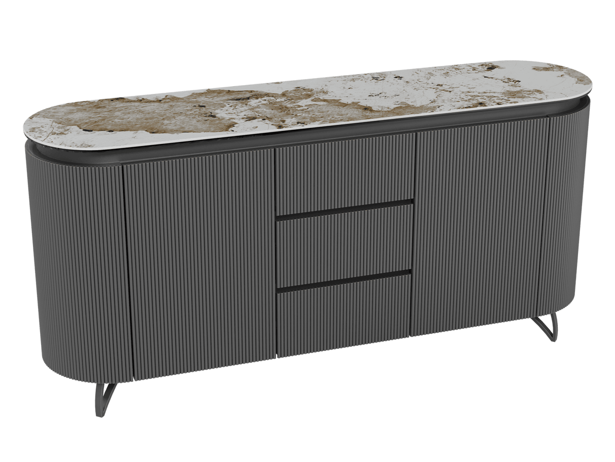 Sideboard Marmoroptik, Sideboard mit Schubladen Keramik, ovale Anrichte Keramik, Breite 170 cm