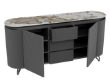 Sideboard Marmoroptik, Sideboard mit Schubladen Keramik, ovale Anrichte Keramik, Breite 170 cm