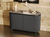 Sideboard taupe Marmoroptik, Sideboard mit Schubladen Keramik, ovale Anrichte Keramik, Breite 130 cm