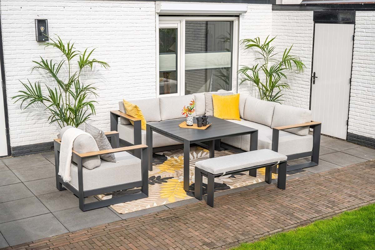 Gartenlounge anthrazit, Garten Sitzecke anthrazit, Garten-Gruppensitzbank anthrazit, Sitzgruppe Aluminium anthrazit