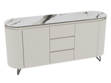 Sideboard Elfenbein-weiß Marmoroptik, Sideboard oval mit Schubladen Keramikplatte, ovale Anrichte weiß-Elfenbein Keramik, Breite 170 cm