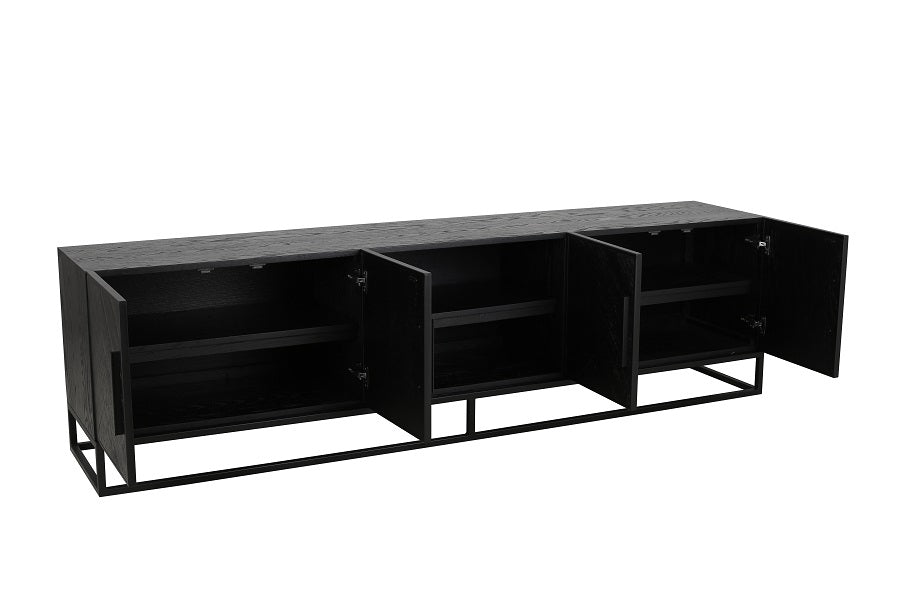 TV Schrank schwarz, Fernsehschrank schwarz, TV Schramk Fischgrätmuster schwarz, Breite 220 cm