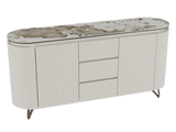 Sideboard Elfenbein-weiß Marmoroptik, Sideboard mit Schubladen Keramikplatte, ovale Anrichte weiß-Elfenbein Keramik, Breite 170 cm