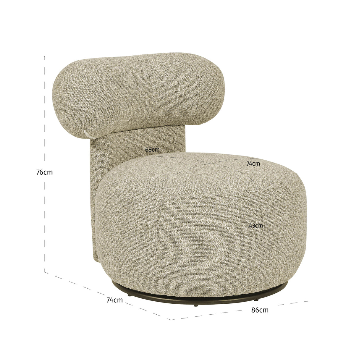 Sessel drehbar Farbe-Sand, Longe-Sessel drehbar, Breite 59 cm