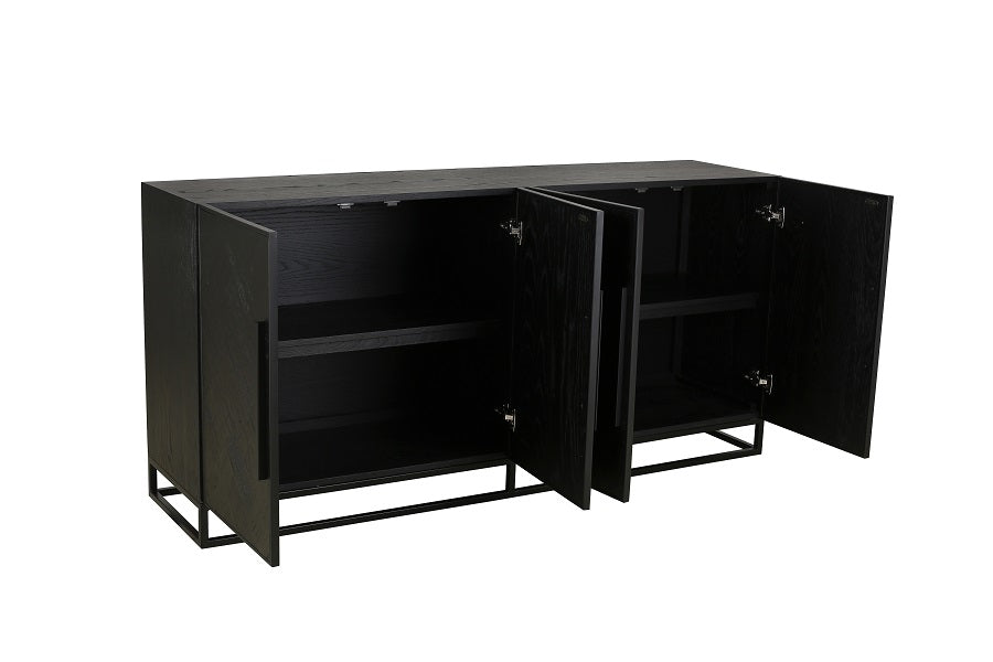 Sideboard schwarz, Anrichte schwarz, Sideboard Fischgrätmuster schwarz, Breite 180 cm