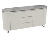 Sideboard Elfenbein-weiß Marmoroptik, Sideboard oval mit Schubladen Keramikplatte, ovale Anrichte weiß-Elfenbein Keramik, Breite 170 cm