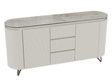 Sideboard Elfenbein-weiß Marmoroptik, Sideboard weiß mit Schubladen Keramikplatte, ovale Anrichte Keramik, Breite 170 cm