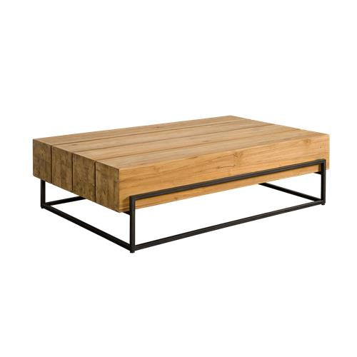 Couchtisch Teakholz Tischplatte, Couchtisch Metall-Gestell, Breite 135 cm