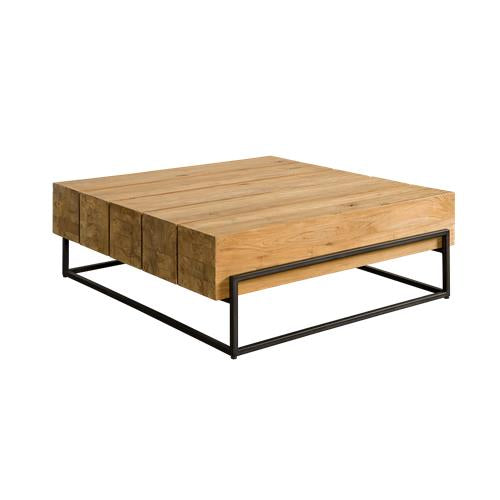 Couchtisch Teakholz Tischplatte, Couchtisch Metall-Gestell, Breite 108 cm