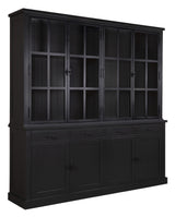 Vitrine schwarz, Vitrinenschrank schwarz, Geschirrschrank schwarz Landhaus, Wohnzimmerschrank  schwarz Landhausstil, Breite 220 cm