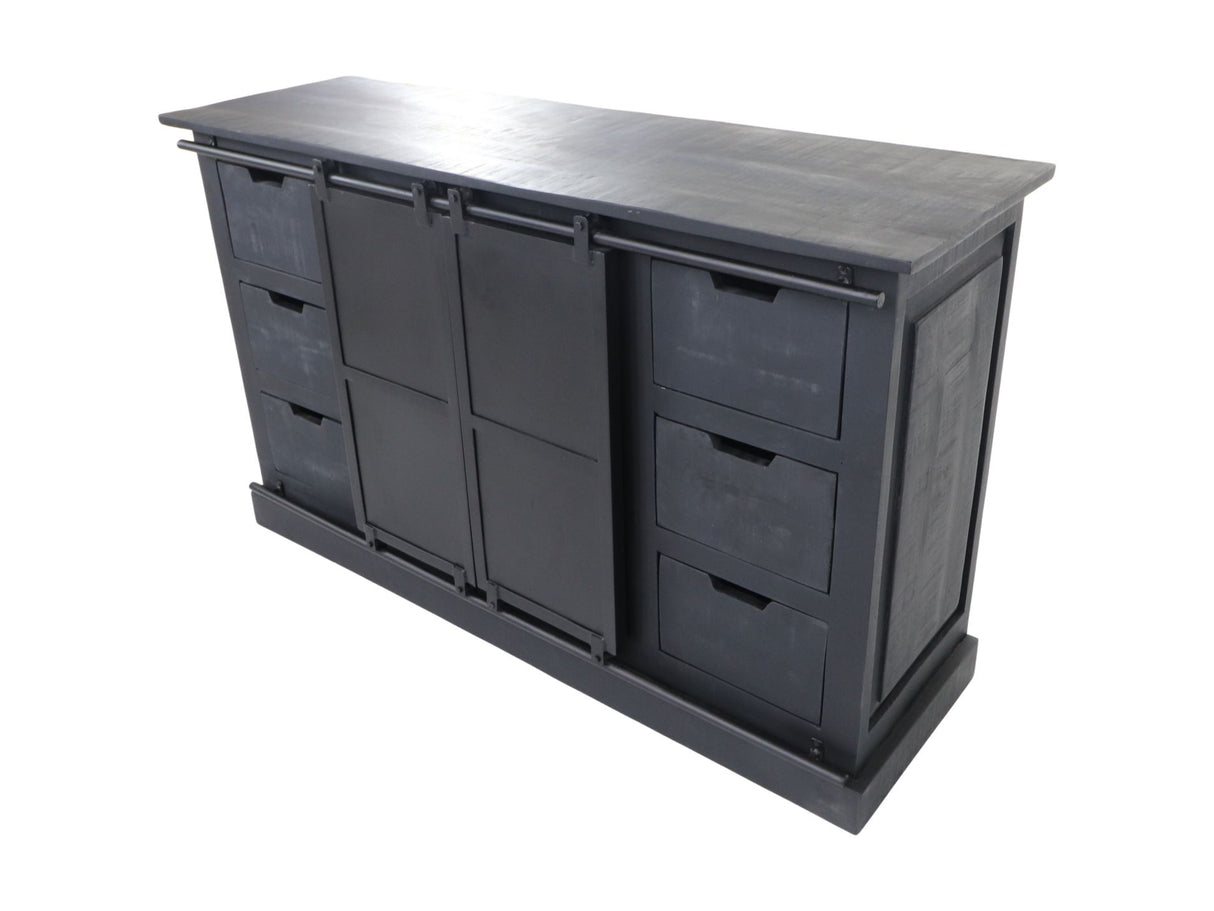 Sideboard schwarz, Industriedesign Anrichte schwarz, Kommode schwarz, Breite 140 cm