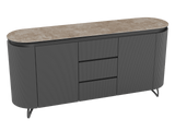 Sideboard taupe Marmoroptik, Sideboard mit Schubladen Keramik, ovale Anrichte Keramik, Breite 170 cm