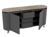 Sideboard taupe Marmoroptik, Sideboard mit Schubladen Keramik, ovale Anrichte Keramik, Breite 170 cm