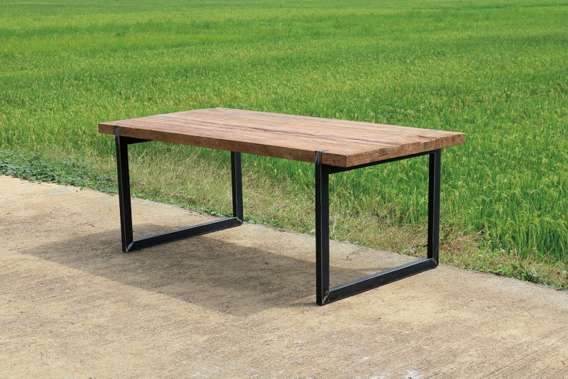 Teakholz Esstisch, Tisch Teak Industriedesign, Esstisch Teak Metall Gestell, Breite 200 cm