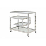 Servierwagen Glas Metall, Serviertisch silber-Glas, Trolley silber, Breite 81 cm