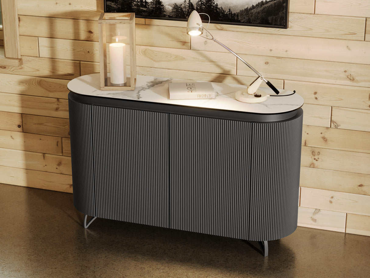 Sideboard weiß-schwarz, Sideboard oval Keramik, ovale Anrichte Keramik, Breite 130 cm